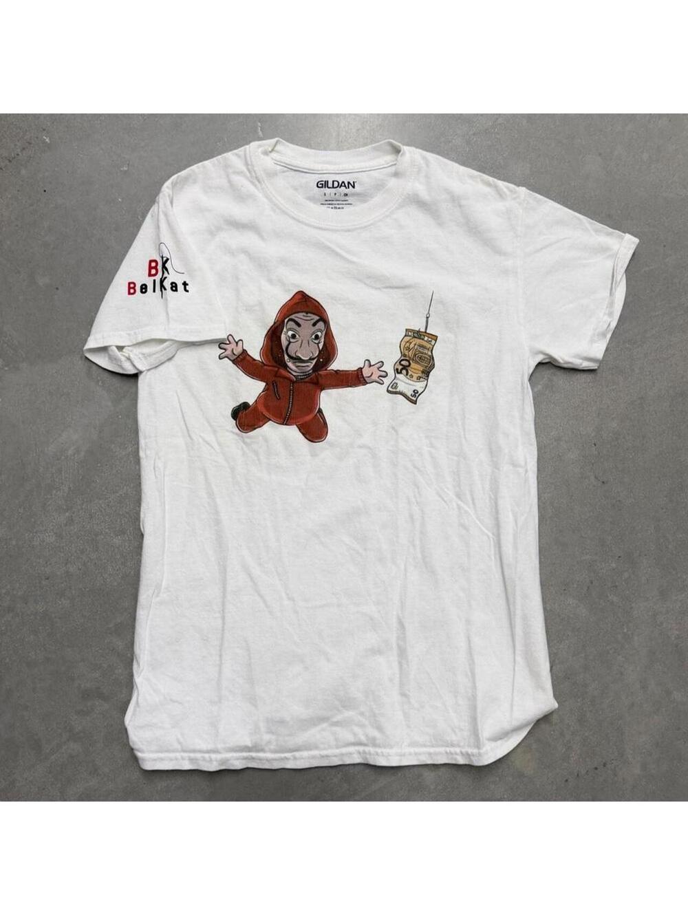 Y2K Money Heist La Casa de Papel Salvador Dali Mask Graphic T-Shirt White Small
